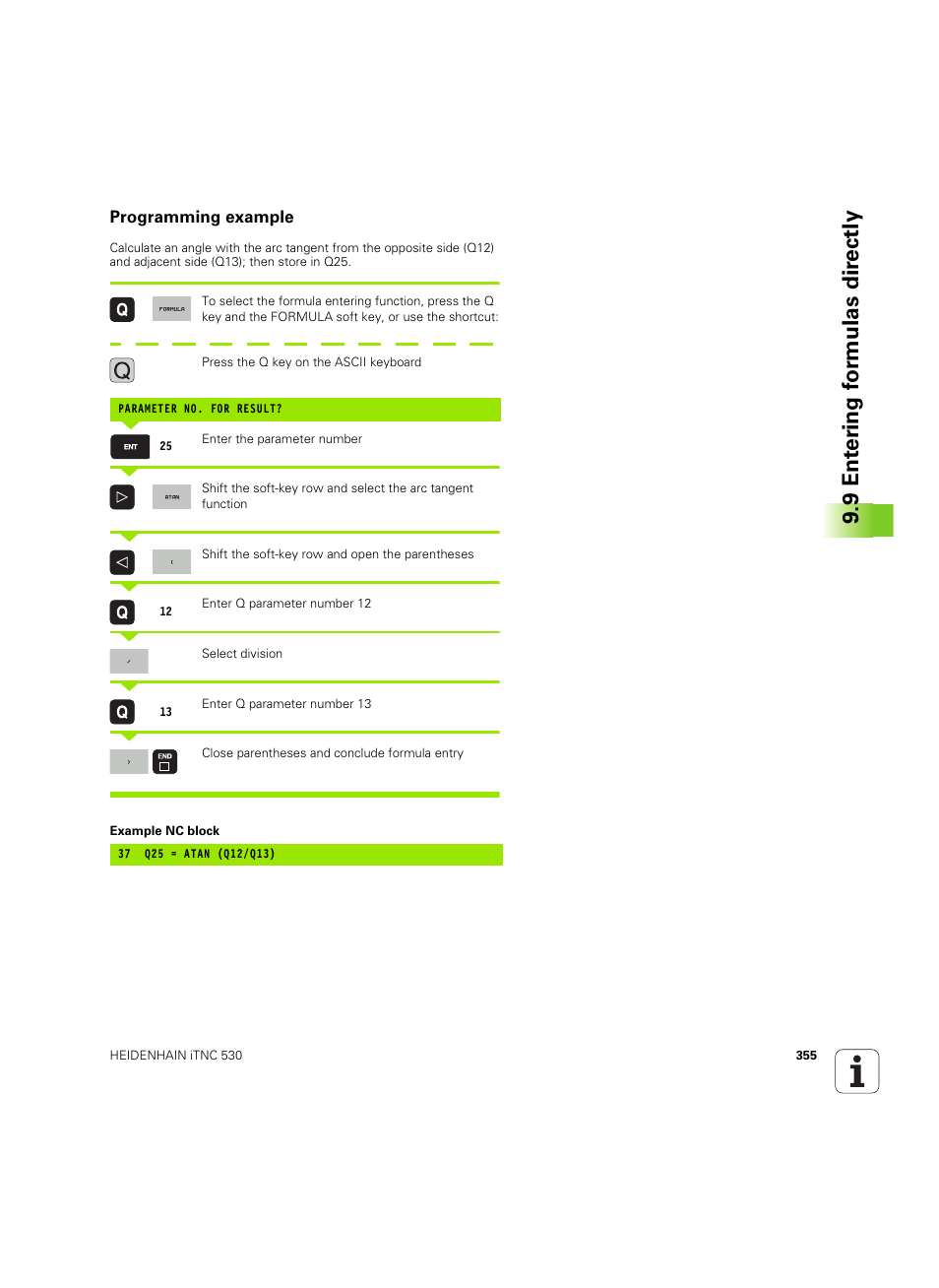 Programming example, 9 ent er ing f o rm ulas dir e ctly | HEIDENHAIN iTNC 530 (60642x-04) User Manual | Page 355 / 747