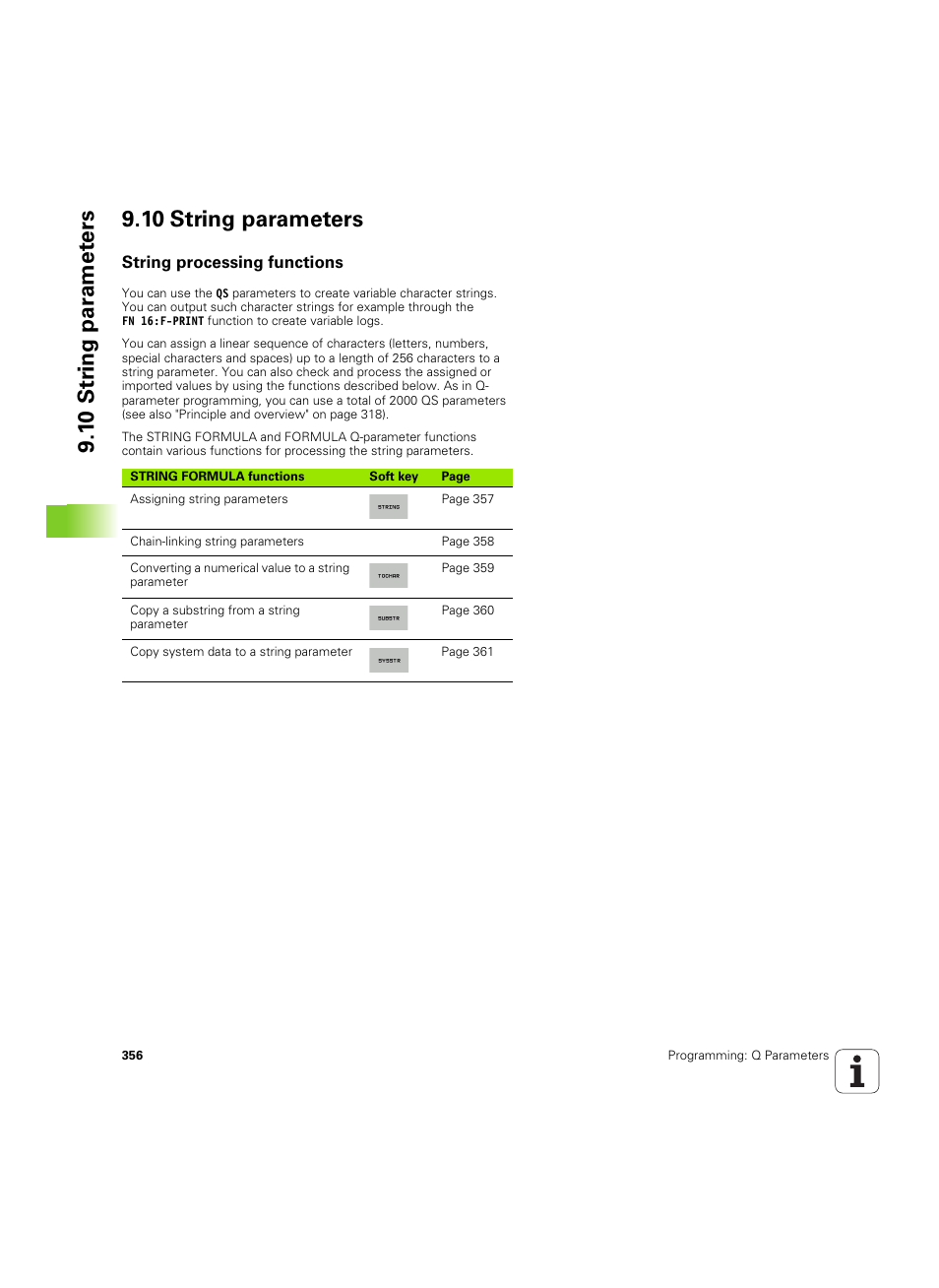 10 string parameters, String processing functions | HEIDENHAIN iTNC 530 (60642x-04) User Manual | Page 356 / 747