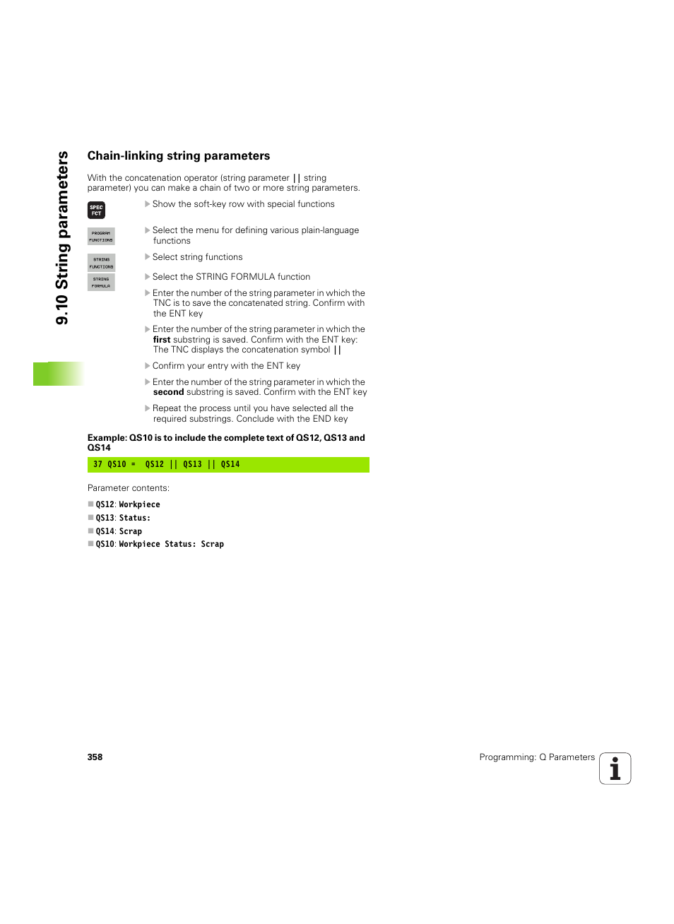 Chain-linking string parameters, 1 0 str ing par a met e rs | HEIDENHAIN iTNC 530 (60642x-04) User Manual | Page 358 / 747