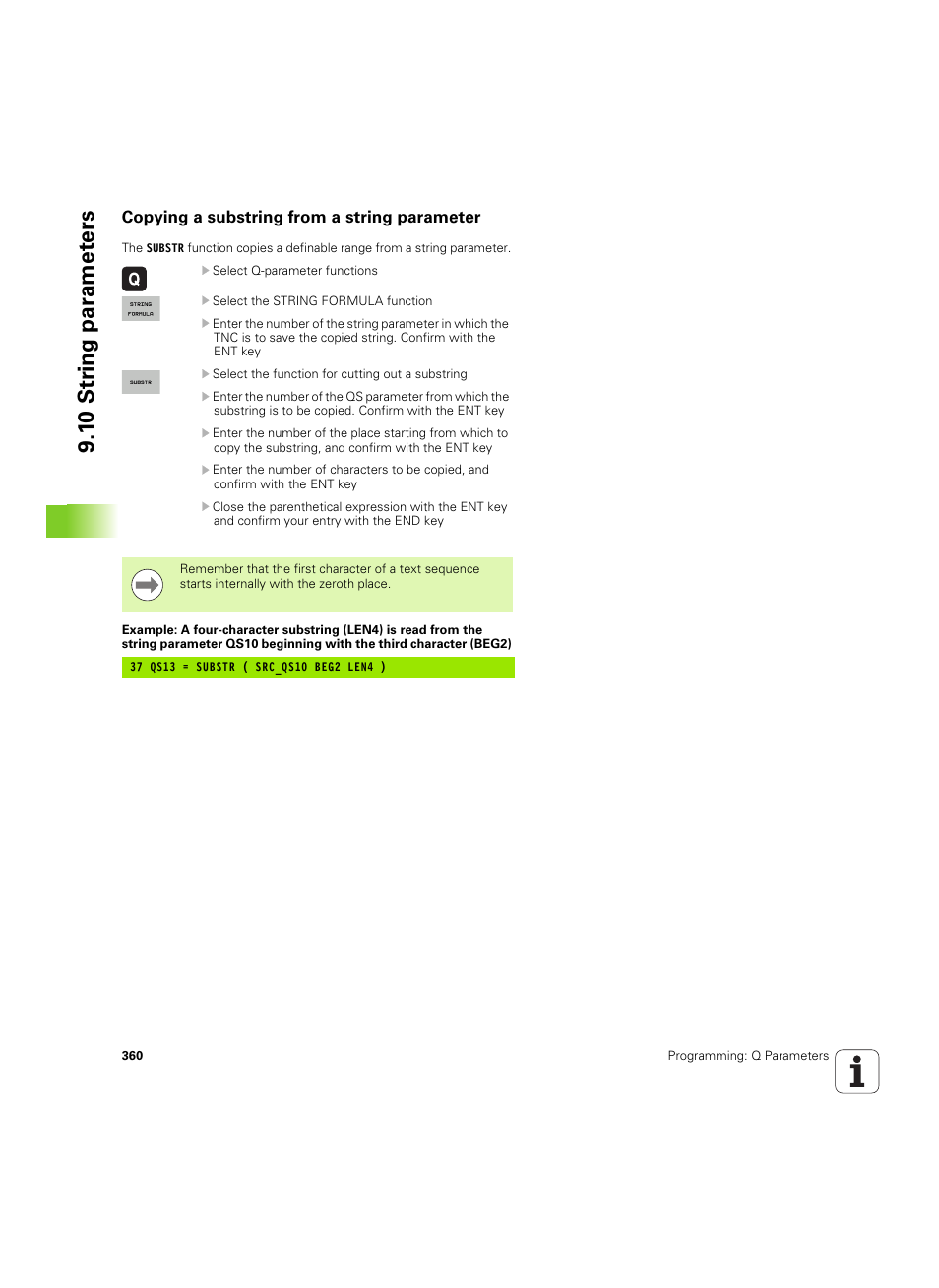 Copying a substring from a string parameter, 1 0 str ing par a met e rs | HEIDENHAIN iTNC 530 (60642x-04) User Manual | Page 360 / 747