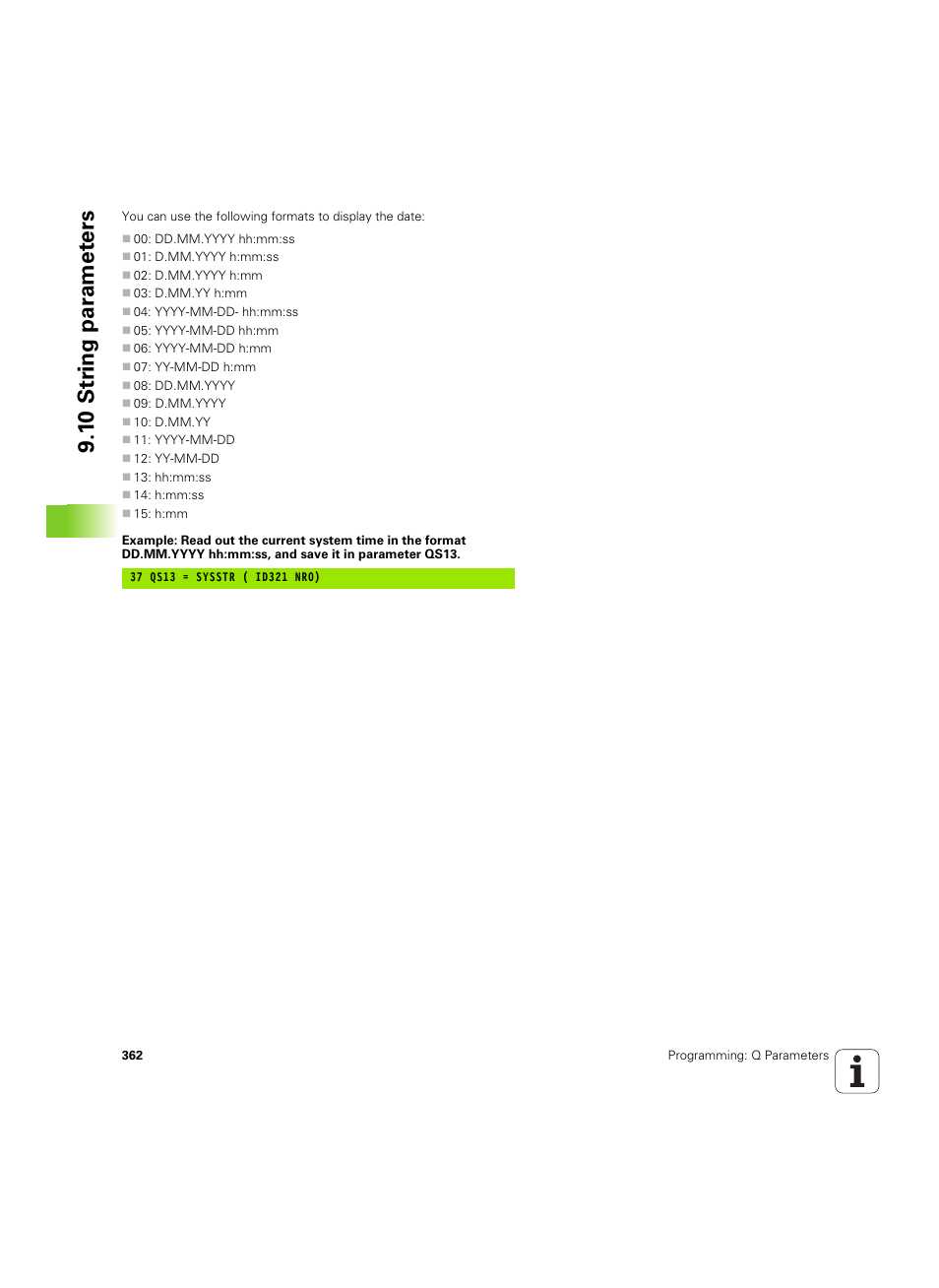 1 0 str ing par a met e rs | HEIDENHAIN iTNC 530 (60642x-04) User Manual | Page 362 / 747