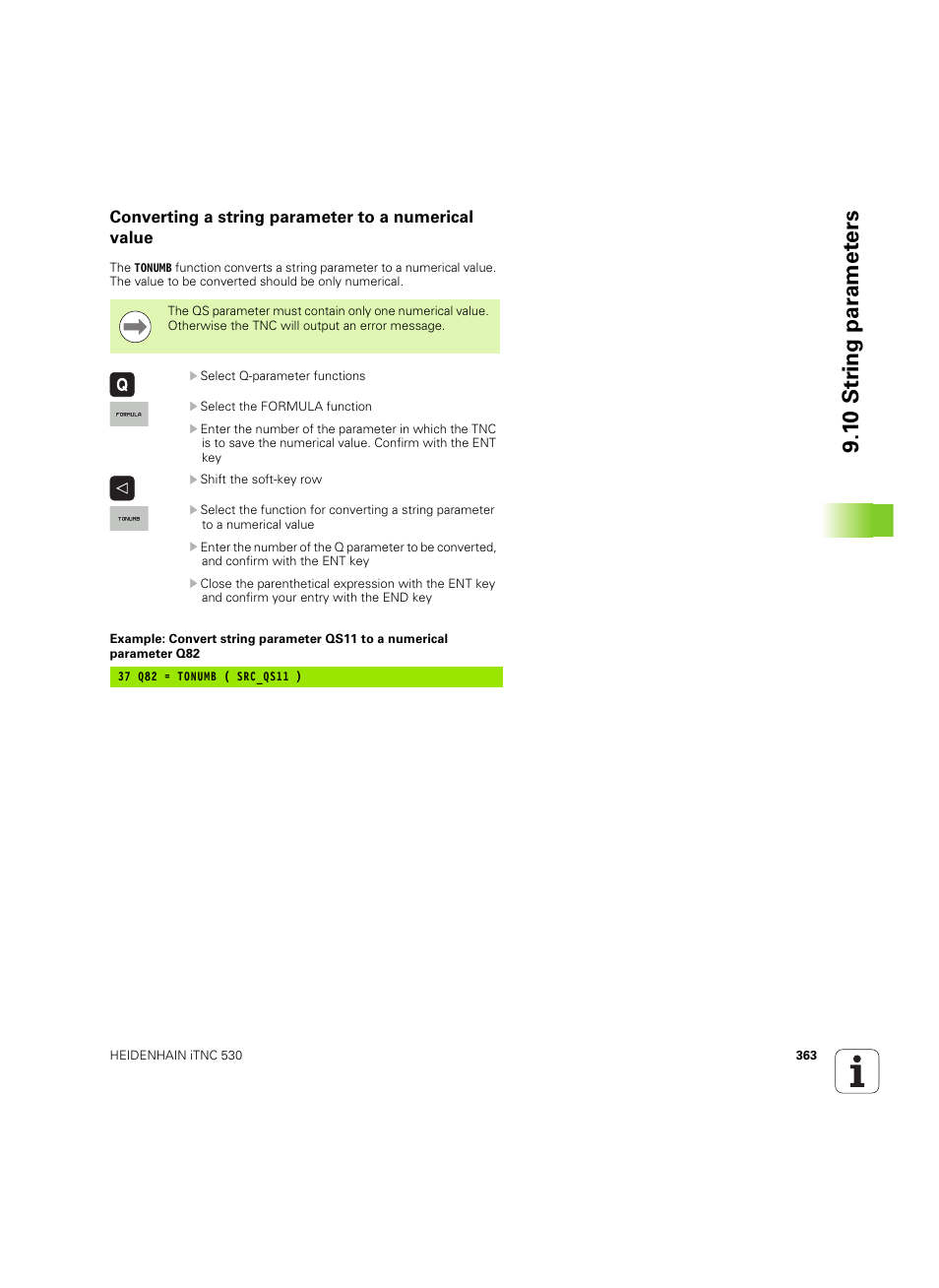 Converting a string parameter to a numerical value, 1 0 str ing par a met e rs | HEIDENHAIN iTNC 530 (60642x-04) User Manual | Page 363 / 747
