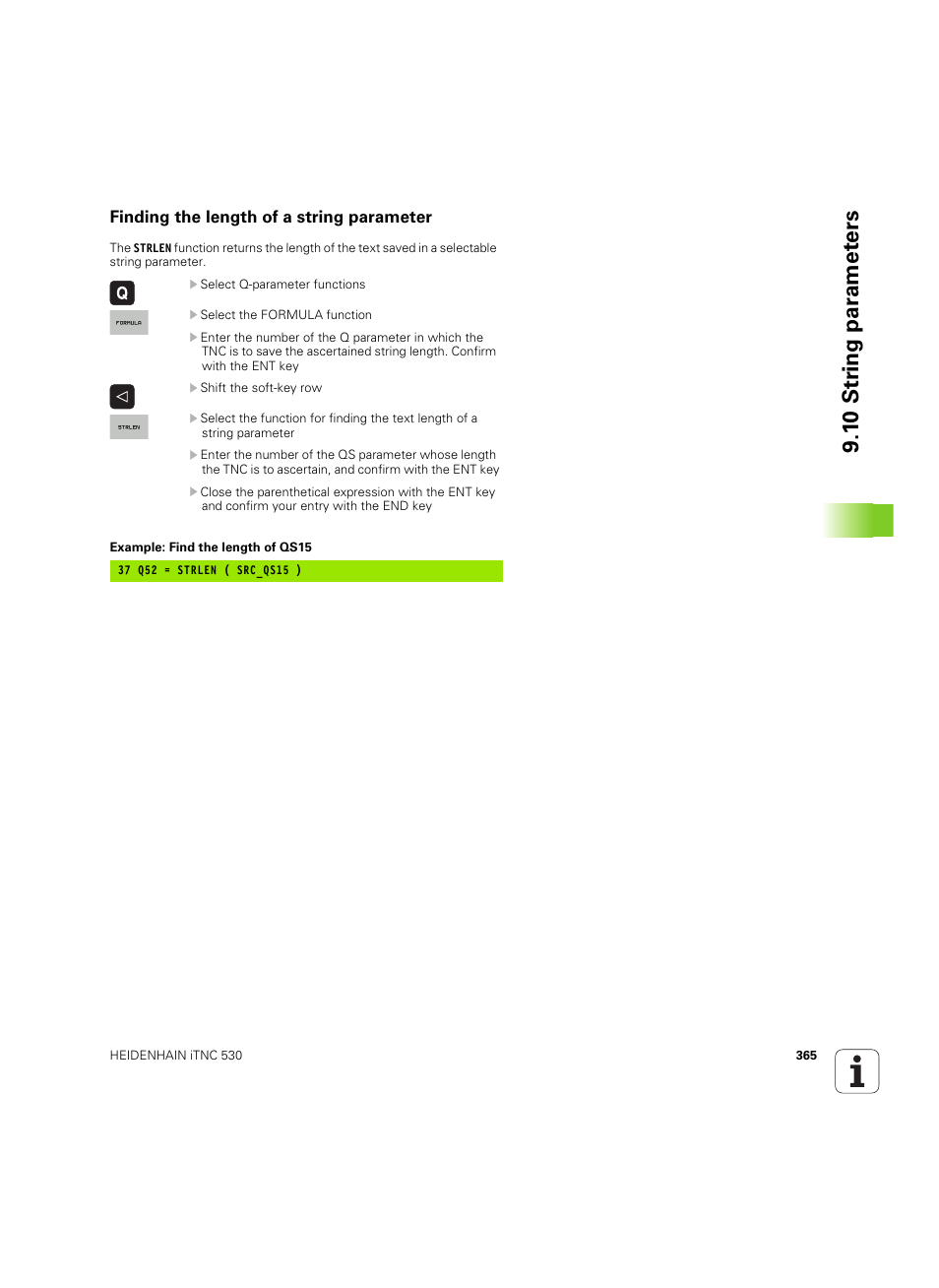 Finding the length of a string parameter, 1 0 str ing par a met e rs | HEIDENHAIN iTNC 530 (60642x-04) User Manual | Page 365 / 747