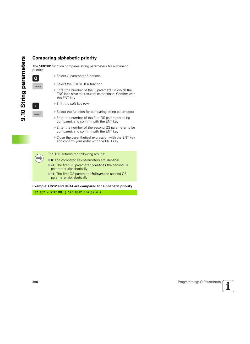 Comparing alphabetic priority, 1 0 str ing par a met e rs | HEIDENHAIN iTNC 530 (60642x-04) User Manual | Page 366 / 747