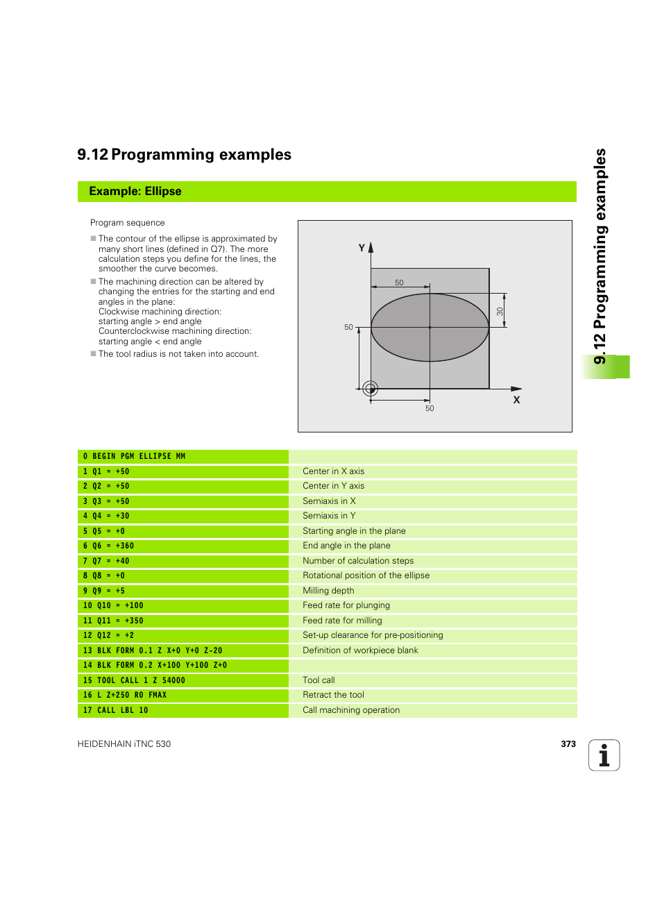 12 programming examples, Example: ellipse | HEIDENHAIN iTNC 530 (60642x-04) User Manual | Page 373 / 747
