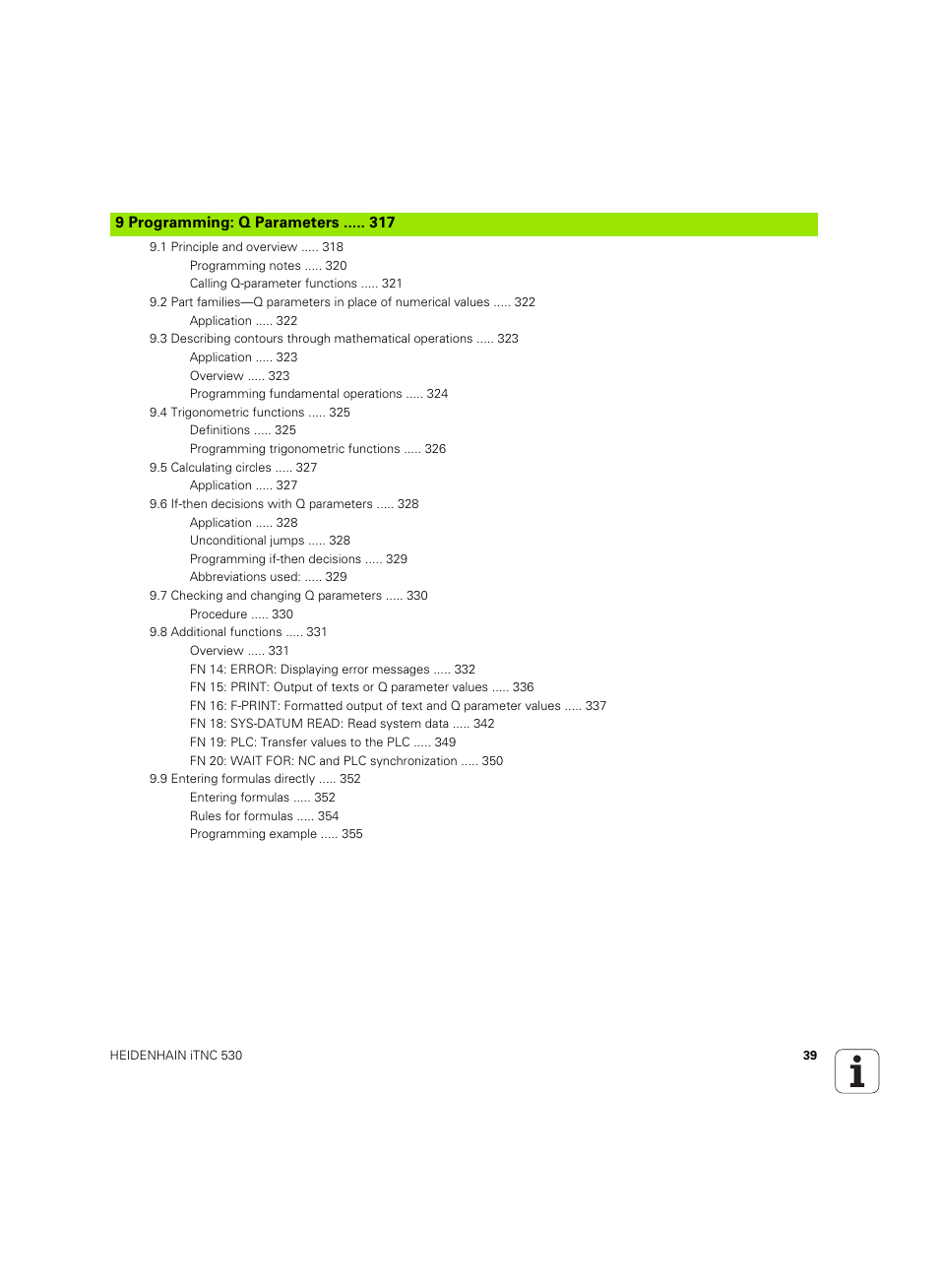 9 programming: q parameters | HEIDENHAIN iTNC 530 (60642x-04) User Manual | Page 39 / 747