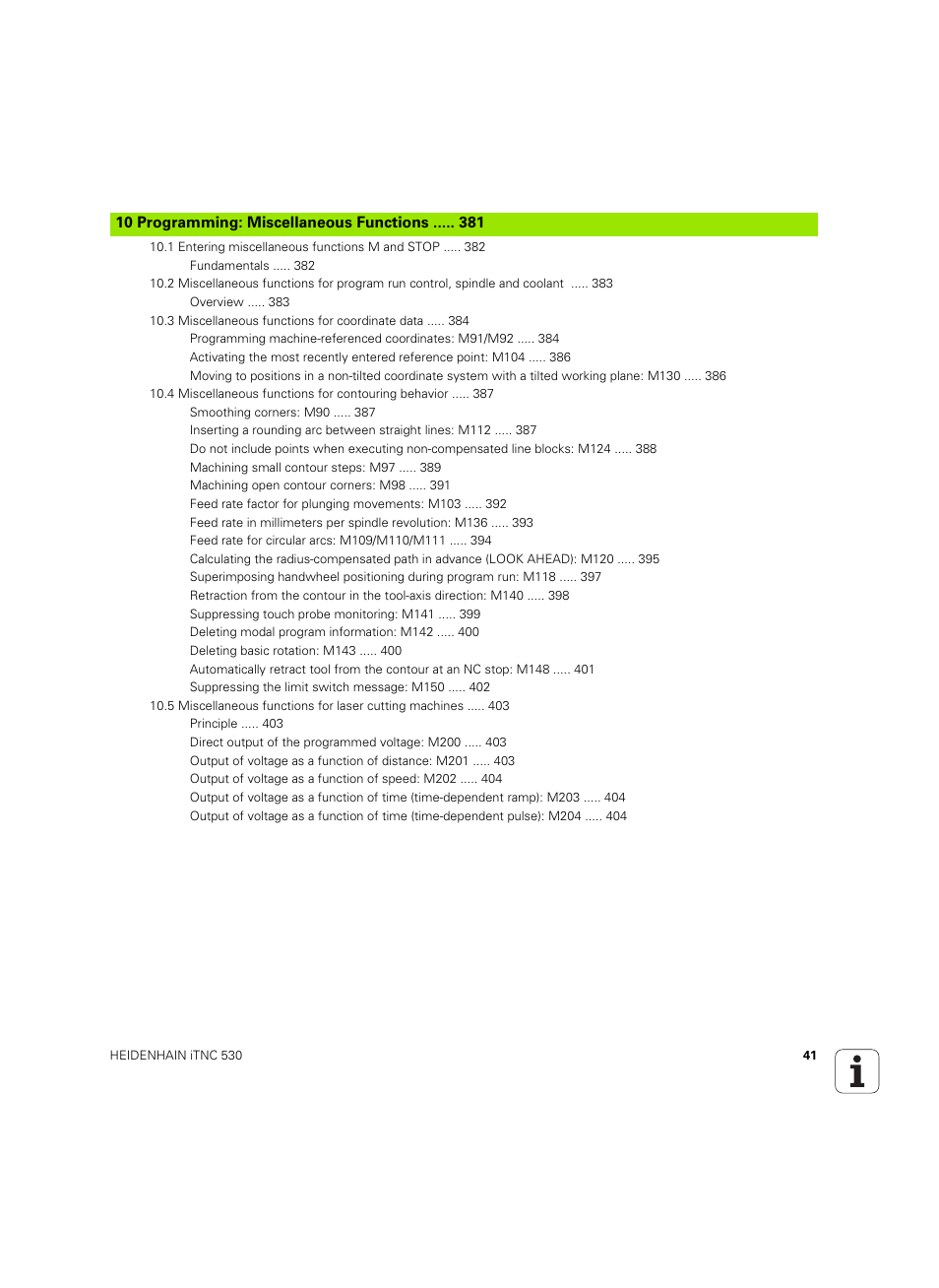 10 programming: miscellaneous functions | HEIDENHAIN iTNC 530 (60642x-04) User Manual | Page 41 / 747
