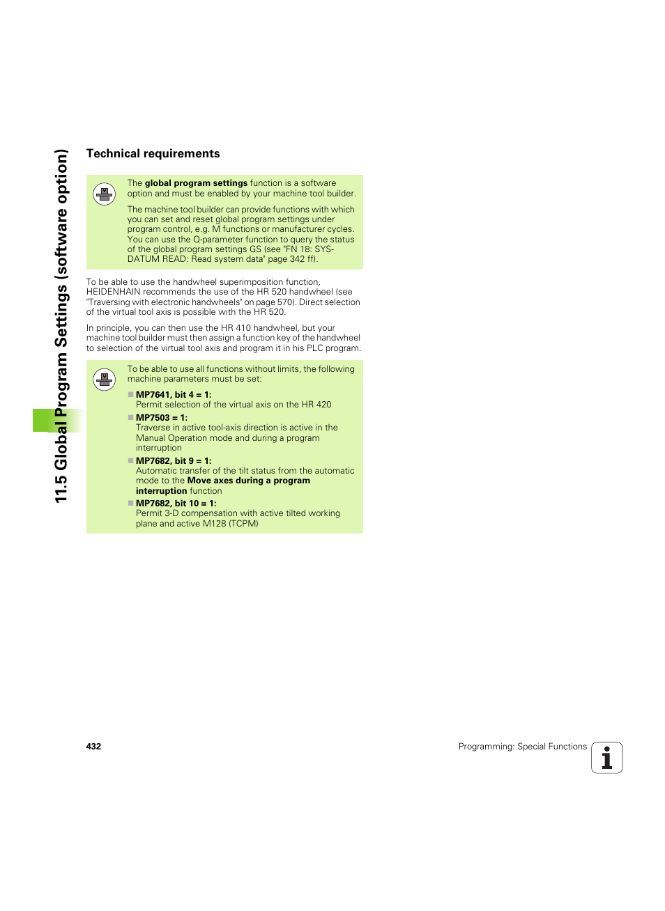 Technical requirements, 5 global pr ogr am set tings (sof tw ar e option) | HEIDENHAIN iTNC 530 (60642x-04) User Manual | Page 432 / 747