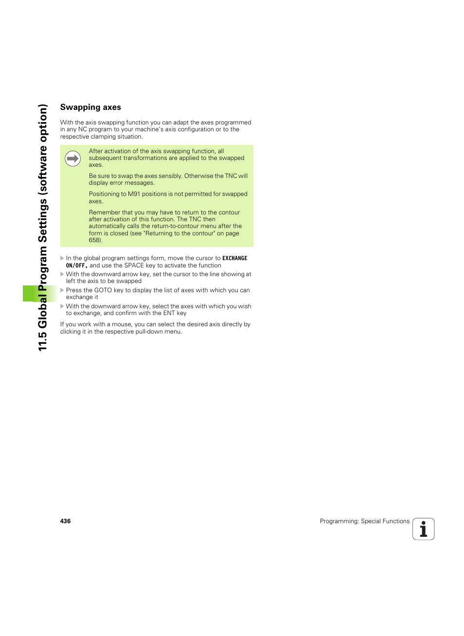 Swapping axes, 5 global pr ogr am set tings (sof tw ar e option) | HEIDENHAIN iTNC 530 (60642x-04) User Manual | Page 436 / 747