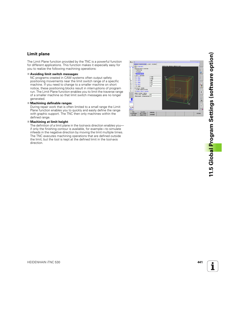 Limit plane, 5 global pr ogr am set tings (sof tw ar e option) | HEIDENHAIN iTNC 530 (60642x-04) User Manual | Page 441 / 747