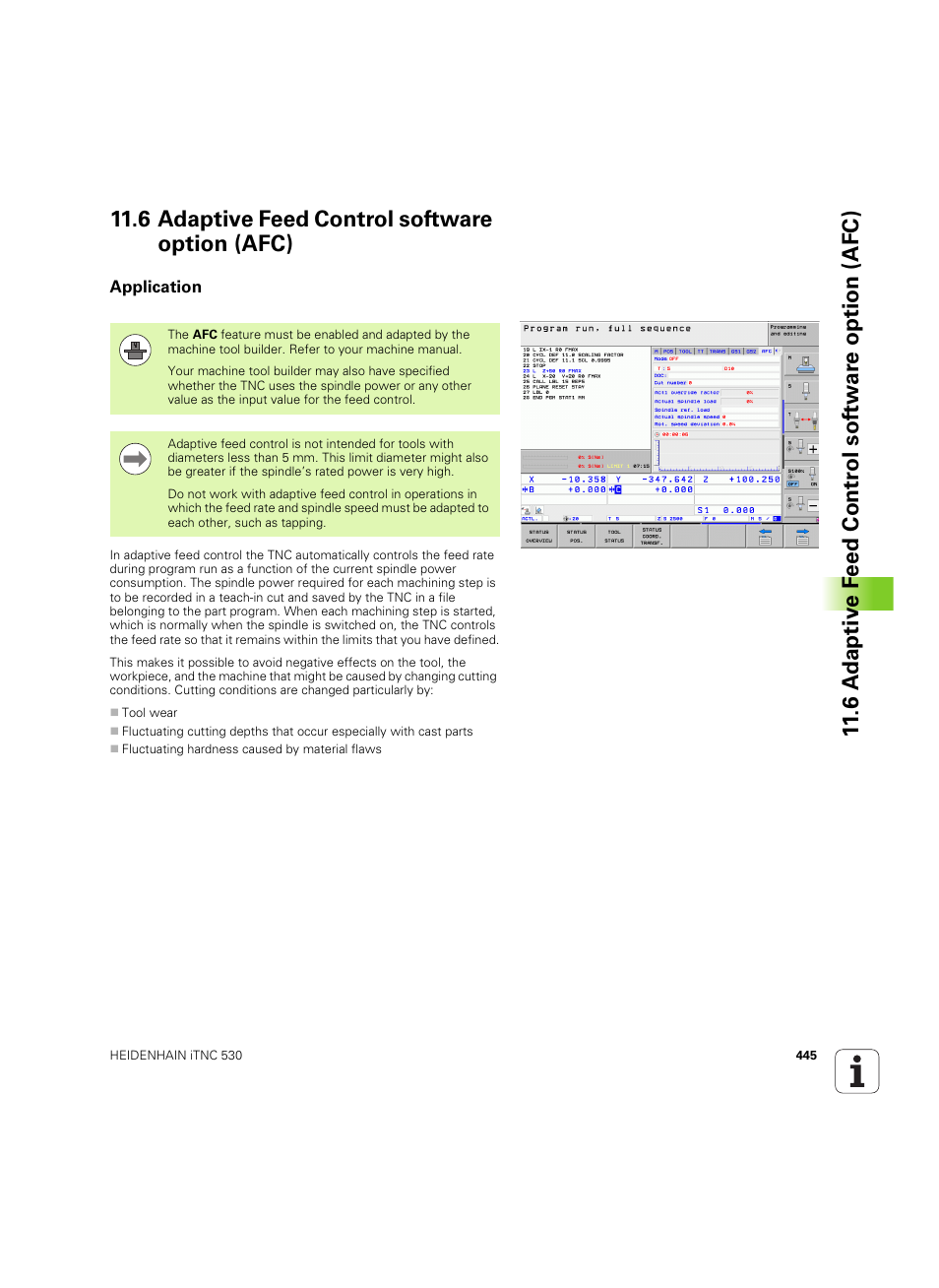 6 adaptive feed control software option (afc), Application | HEIDENHAIN iTNC 530 (60642x-04) User Manual | Page 445 / 747