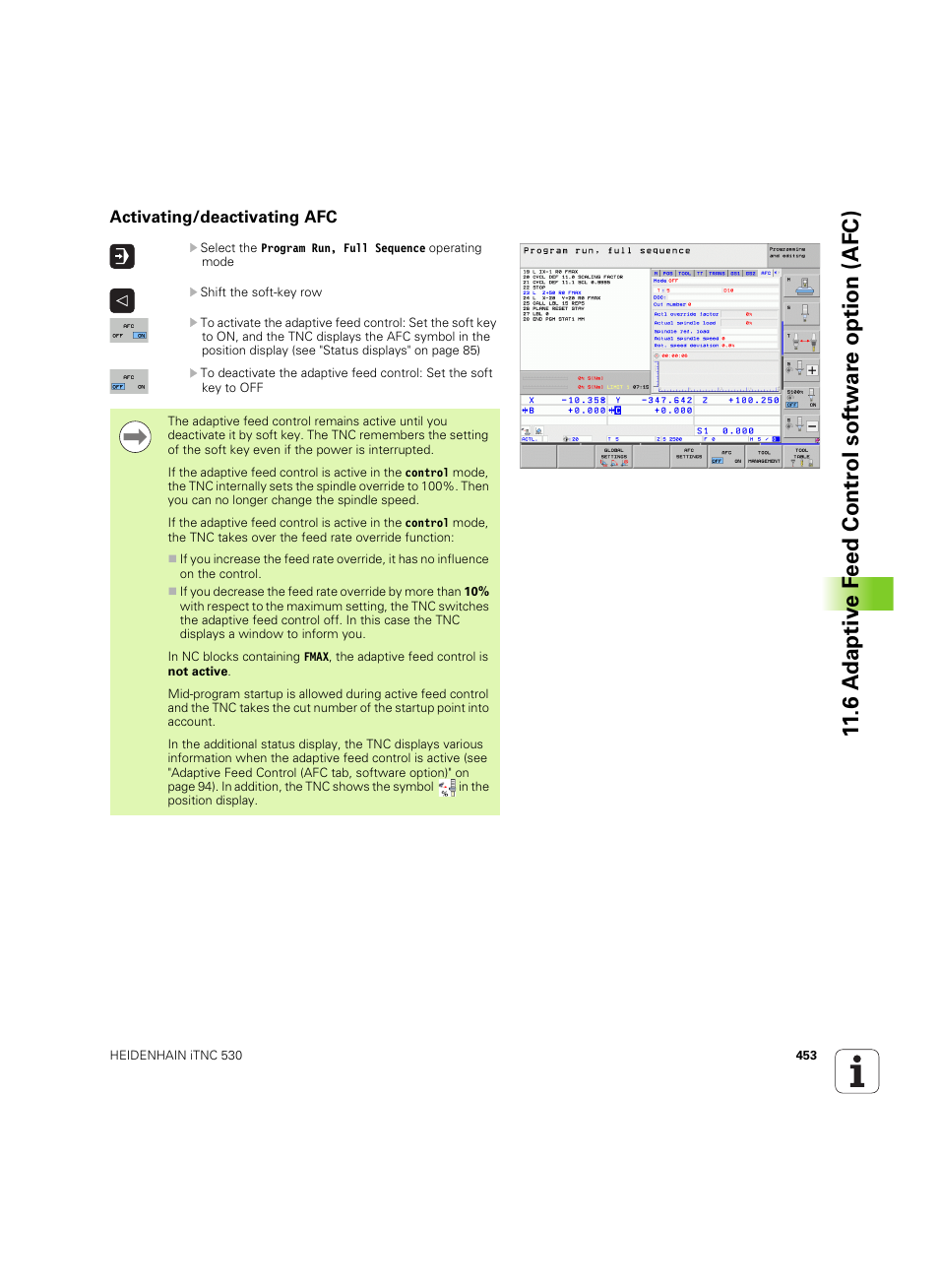 Activating/deactivating afc | HEIDENHAIN iTNC 530 (60642x-04) User Manual | Page 453 / 747