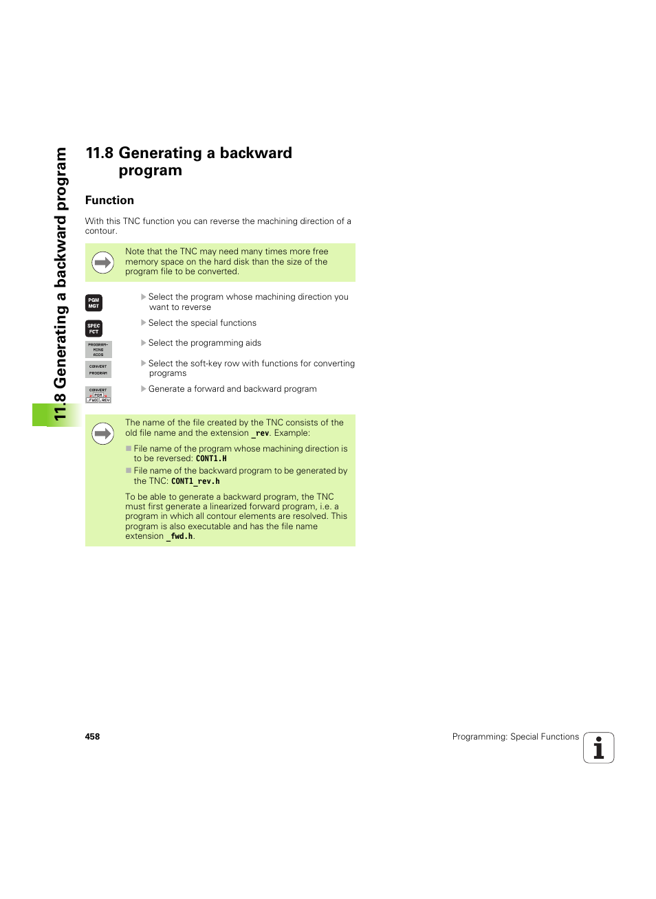 8 generating a backward program, Function | HEIDENHAIN iTNC 530 (60642x-04) User Manual | Page 458 / 747