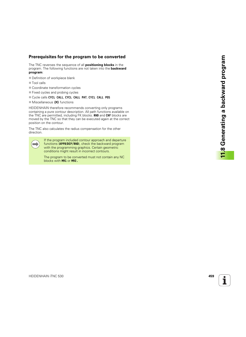Prerequisites for the program to be converted | HEIDENHAIN iTNC 530 (60642x-04) User Manual | Page 459 / 747