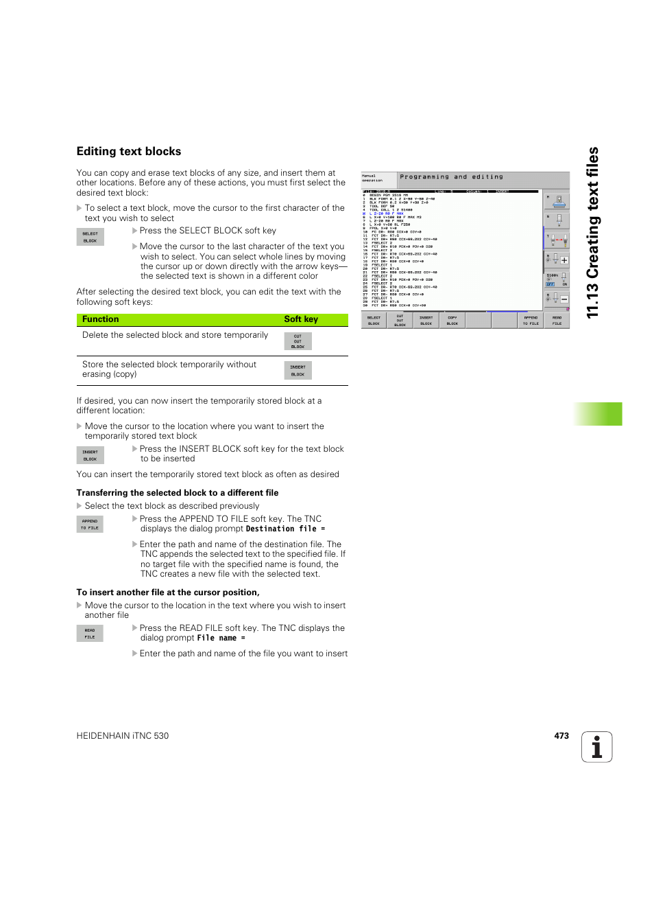 Editing text blocks, 13 cr eating t e xt files | HEIDENHAIN iTNC 530 (60642x-04) User Manual | Page 473 / 747
