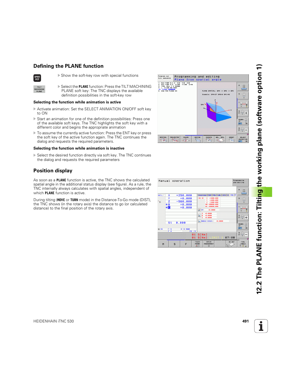 Defining the plane function, Position display, Defining the plane function position display | HEIDENHAIN iTNC 530 (60642x-04) User Manual | Page 491 / 747