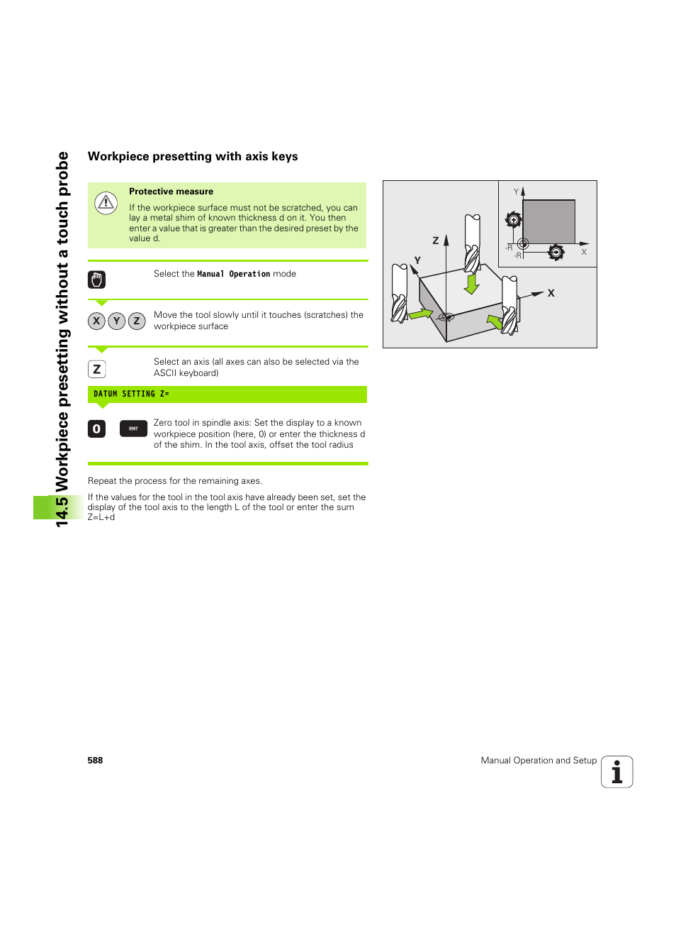 Workpiece presetting with axis keys | HEIDENHAIN iTNC 530 (60642x-04) User Manual | Page 588 / 747