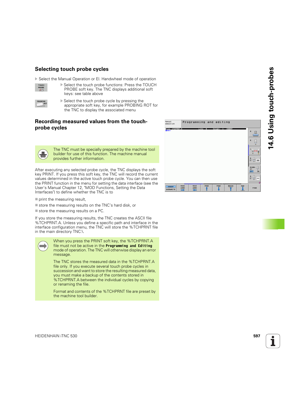 Selecting touch probe cycles, 6 using t o uc h-pr obes | HEIDENHAIN iTNC 530 (60642x-04) User Manual | Page 597 / 747