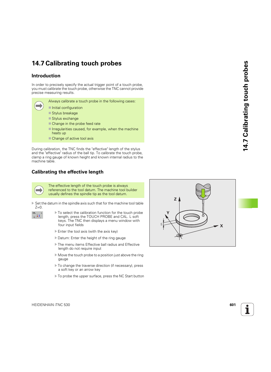 7 calibrating touch probes, Introduction, Calibrating the effective length | Introduction calibrating the effective length | HEIDENHAIN iTNC 530 (60642x-04) User Manual | Page 601 / 747