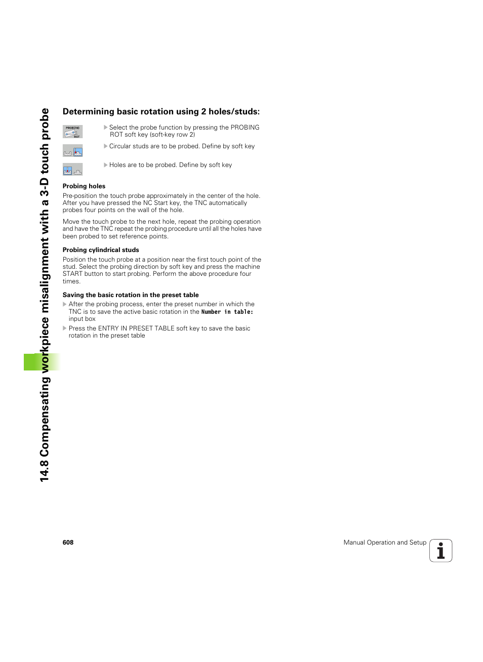 Determining basic rotation using 2 holes/studs | HEIDENHAIN iTNC 530 (60642x-04) User Manual | Page 608 / 747