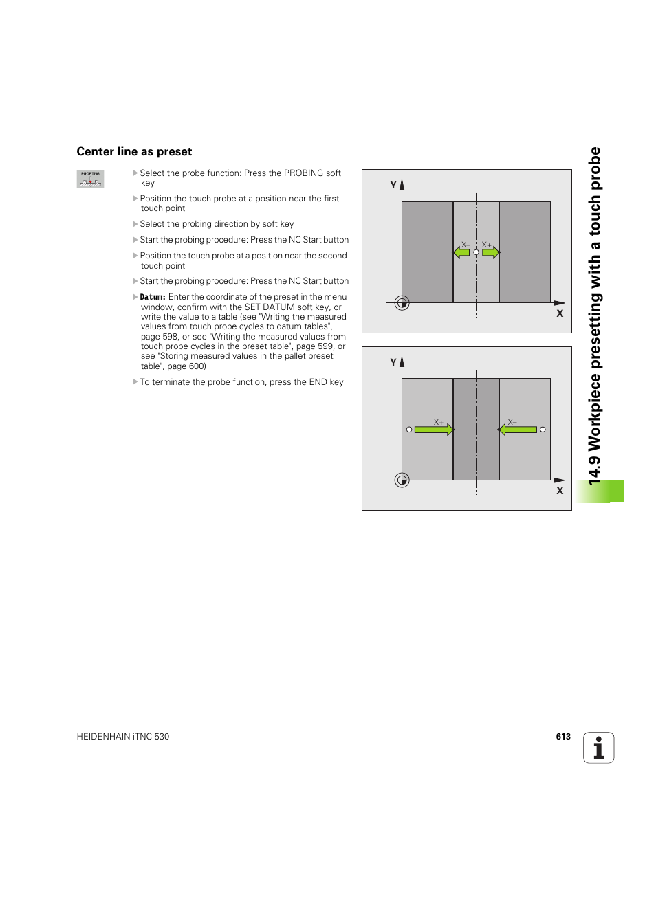 Center line as preset | HEIDENHAIN iTNC 530 (60642x-04) User Manual | Page 613 / 747