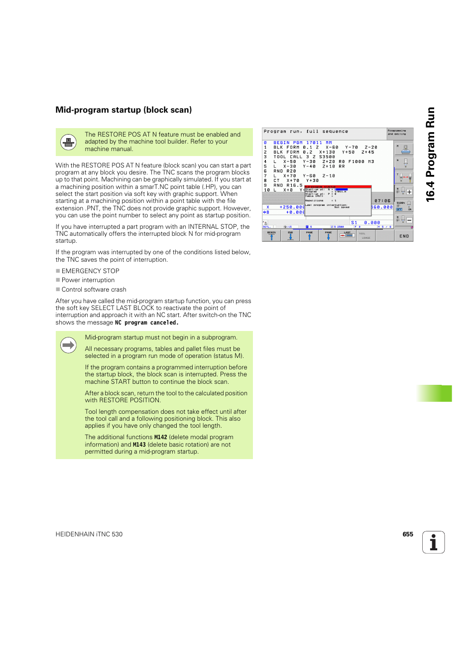 Mid-program startup (block scan), Table (see, 4 pr ogr am run | HEIDENHAIN iTNC 530 (60642x-04) User Manual | Page 655 / 747