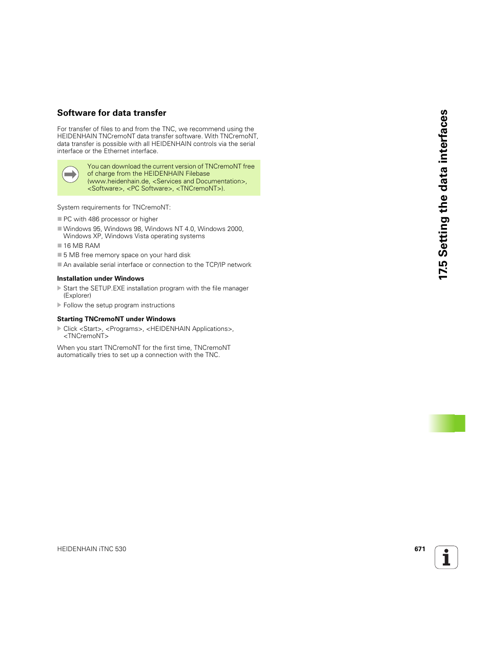 Software for data transfer, 5 set ting the data int e rf aces | HEIDENHAIN iTNC 530 (60642x-04) User Manual | Page 671 / 747