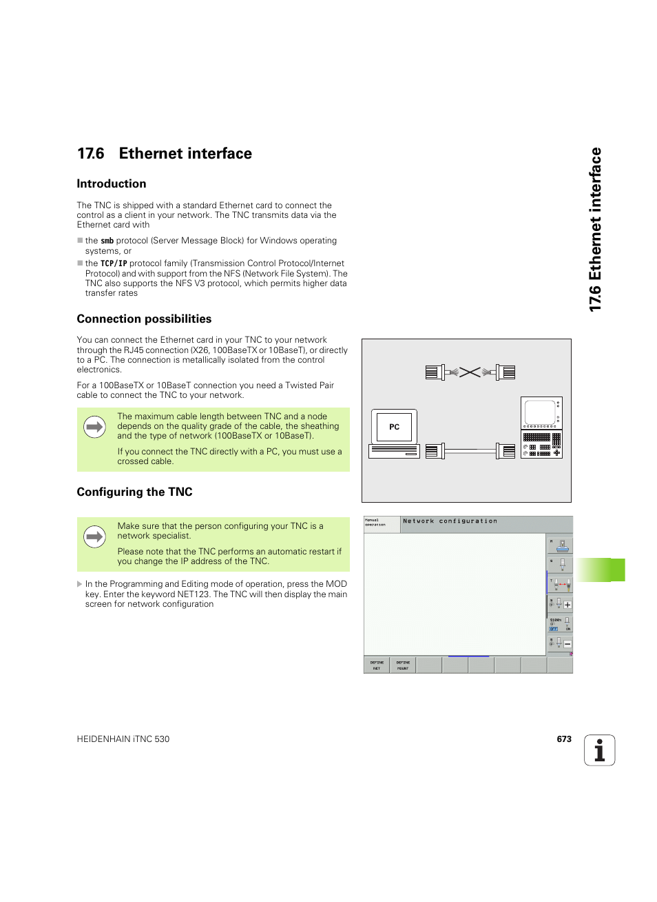 6 ethernet interface, Introduction, Connection possibilities | Configuring the tnc, 6 ether n et int e rf ace 17.6 ethernet interface | HEIDENHAIN iTNC 530 (60642x-04) User Manual | Page 673 / 747