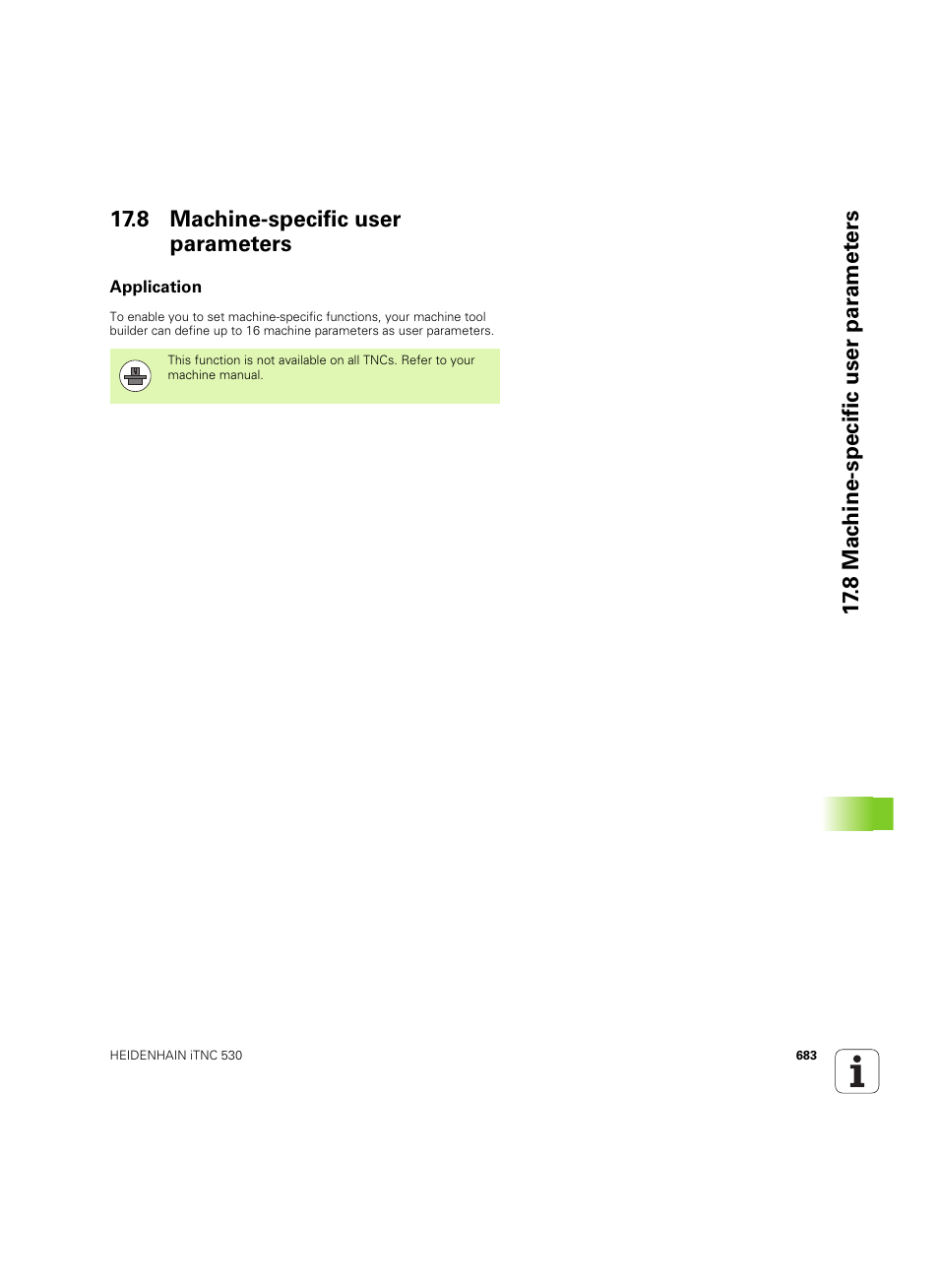 8 machine-specific user parameters, Application | HEIDENHAIN iTNC 530 (60642x-04) User Manual | Page 683 / 747