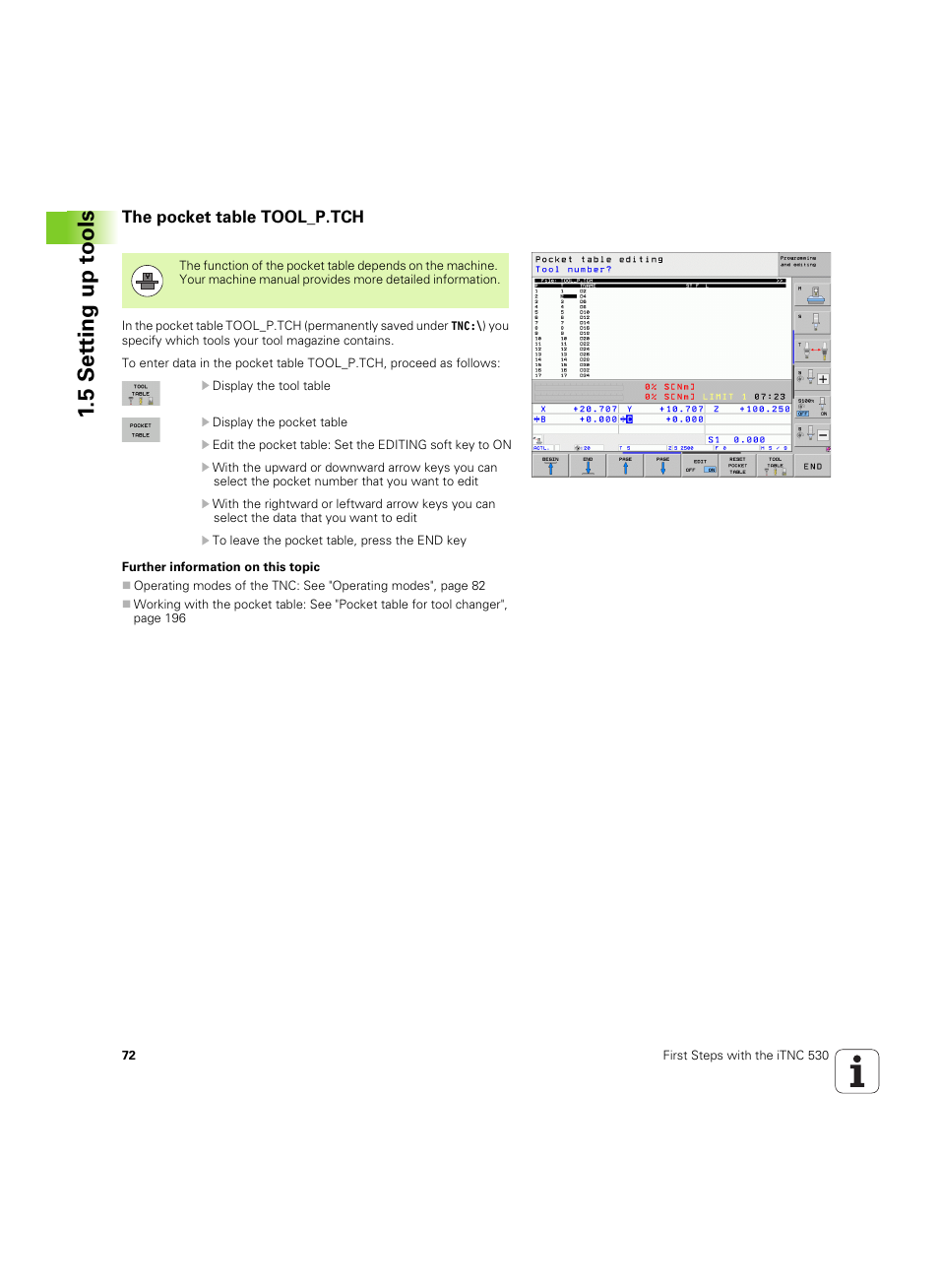 The pocket table tool_p.tch, 5 set ting up t ools | HEIDENHAIN iTNC 530 (60642x-04) User Manual | Page 72 / 747