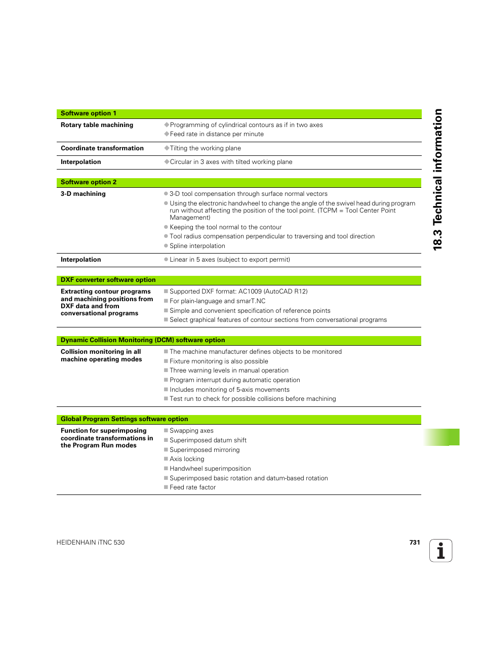 18 .3 t ec hnical inf o rm ation | HEIDENHAIN iTNC 530 (60642x-04) User Manual | Page 731 / 747