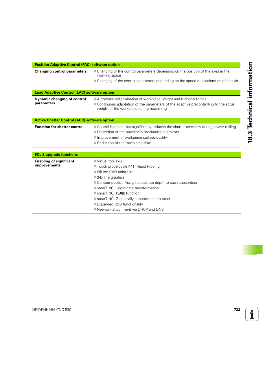 18 .3 t ec hnical inf o rm ation | HEIDENHAIN iTNC 530 (60642x-04) User Manual | Page 733 / 747