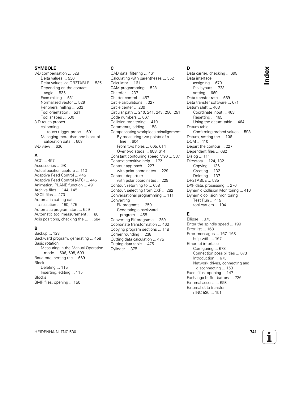 Index | HEIDENHAIN iTNC 530 (60642x-04) User Manual | Page 741 / 747