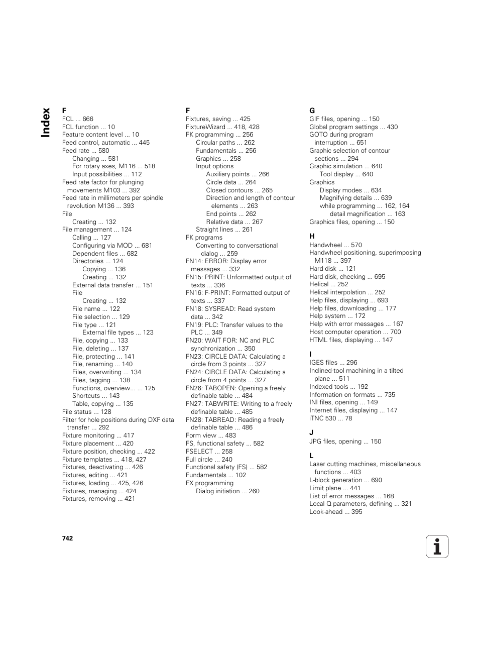 Index | HEIDENHAIN iTNC 530 (60642x-04) User Manual | Page 742 / 747