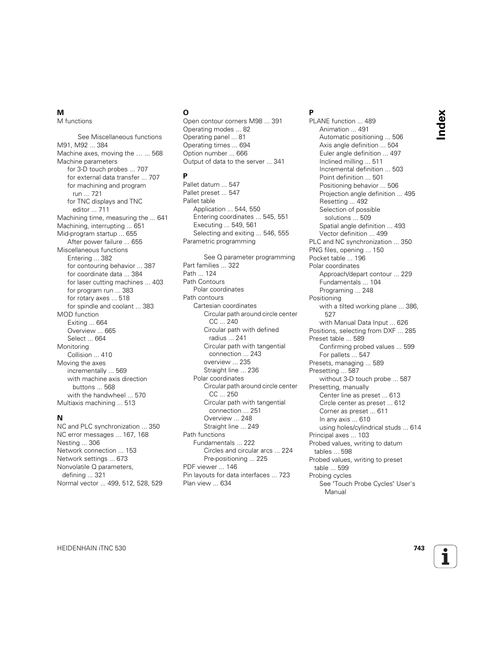 Index | HEIDENHAIN iTNC 530 (60642x-04) User Manual | Page 743 / 747