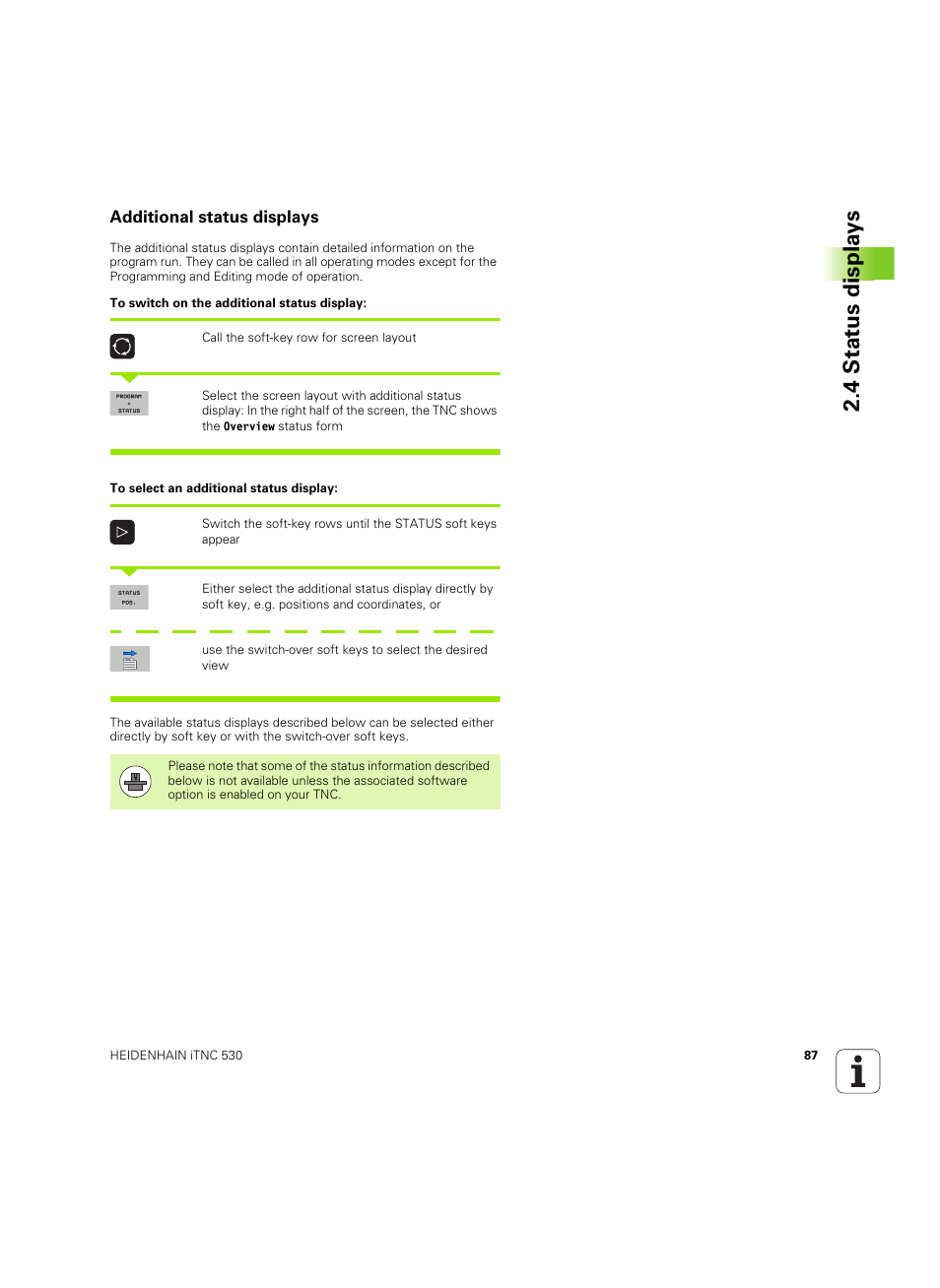 Additional status displays, 4 stat us displa ys | HEIDENHAIN iTNC 530 (60642x-04) User Manual | Page 87 / 747