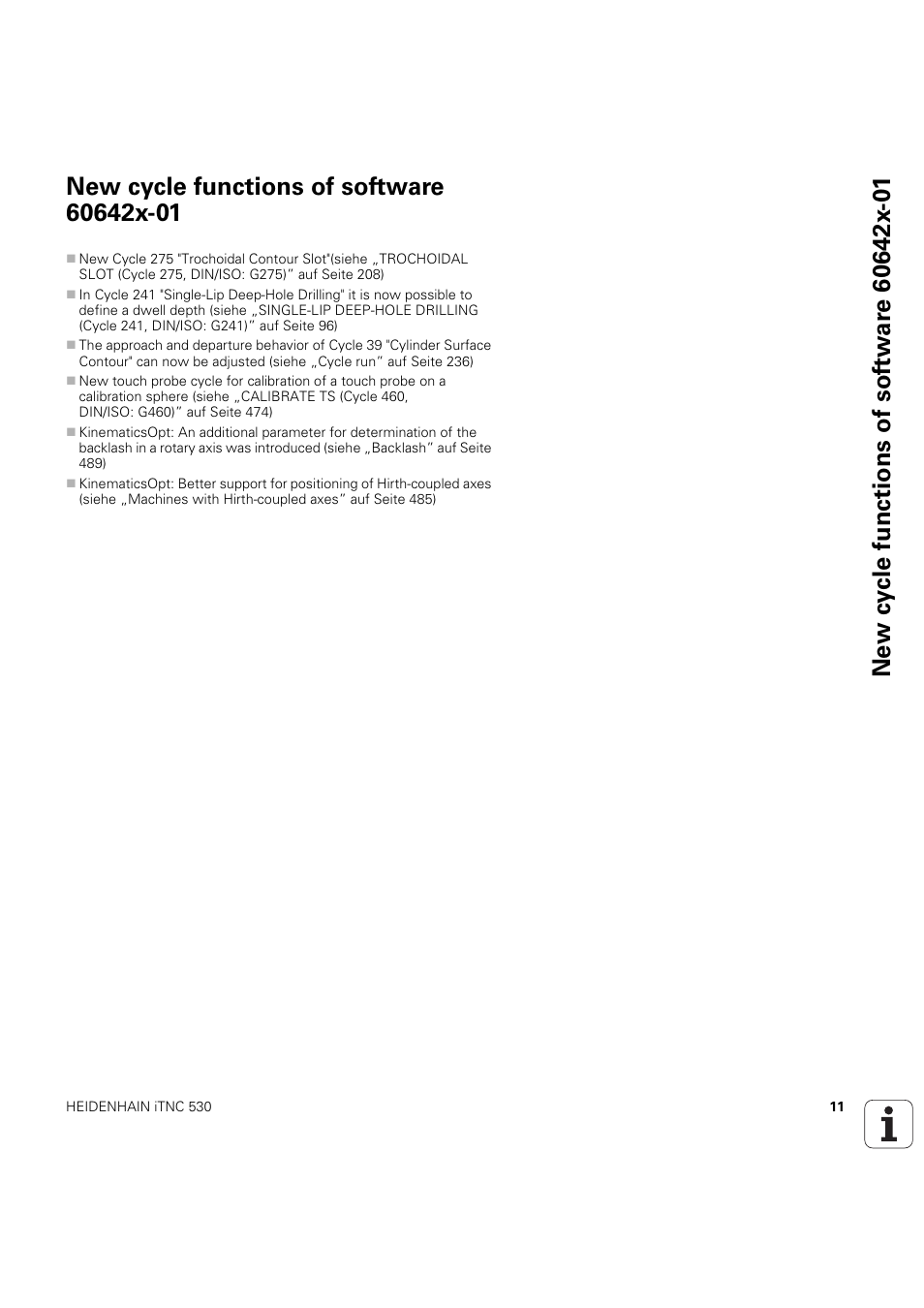 New cycle functions of software 60642x-01 | HEIDENHAIN iTNC 530 (60642x-04) Cycle programming User Manual | Page 11 / 529