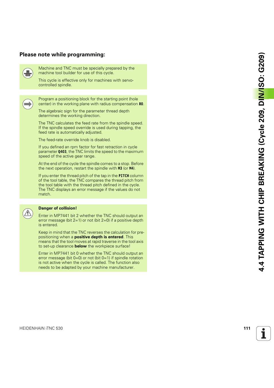 Please note while programming | HEIDENHAIN iTNC 530 (60642x-04) Cycle programming User Manual | Page 111 / 529