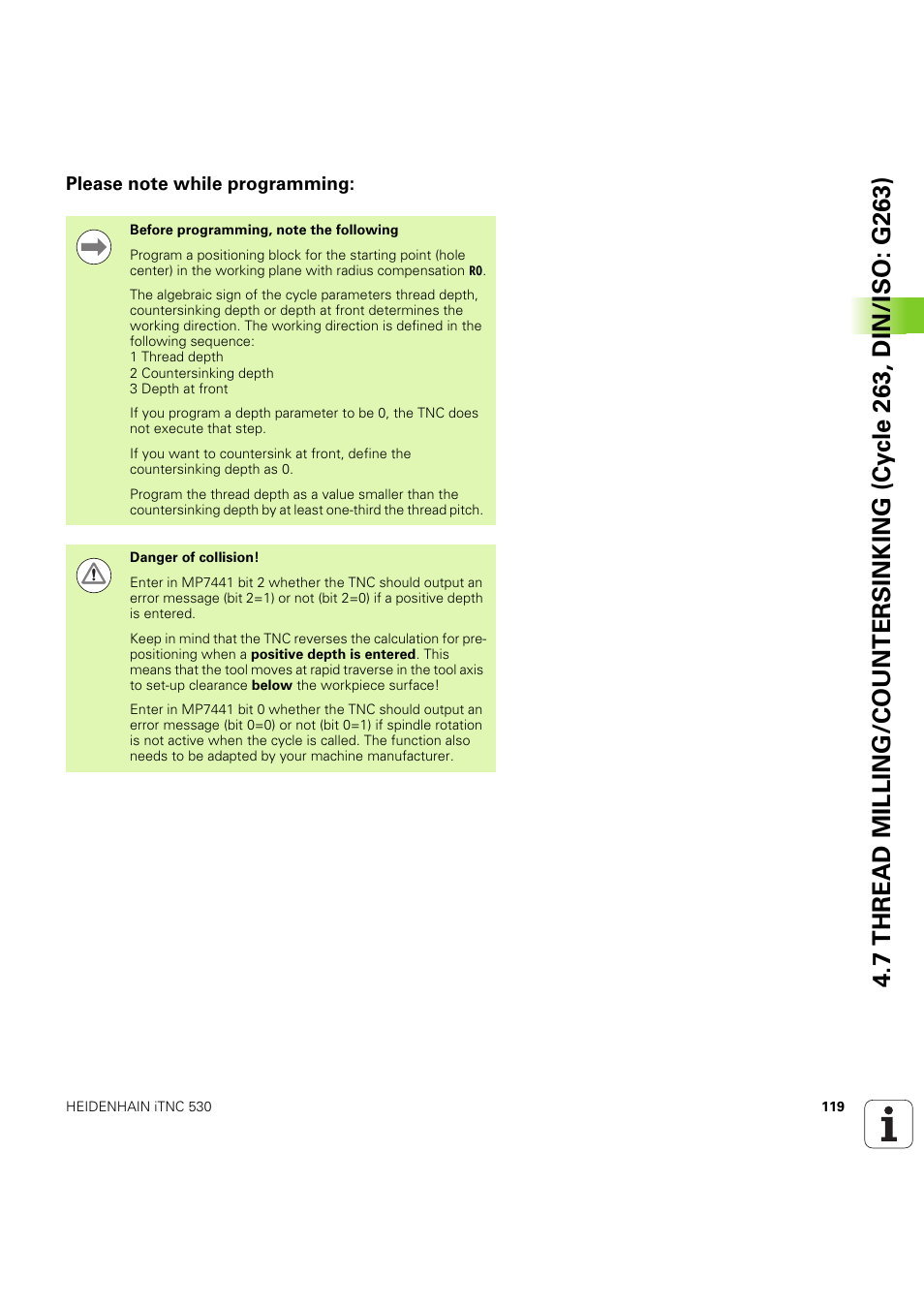 Please note while programming | HEIDENHAIN iTNC 530 (60642x-04) Cycle programming User Manual | Page 119 / 529