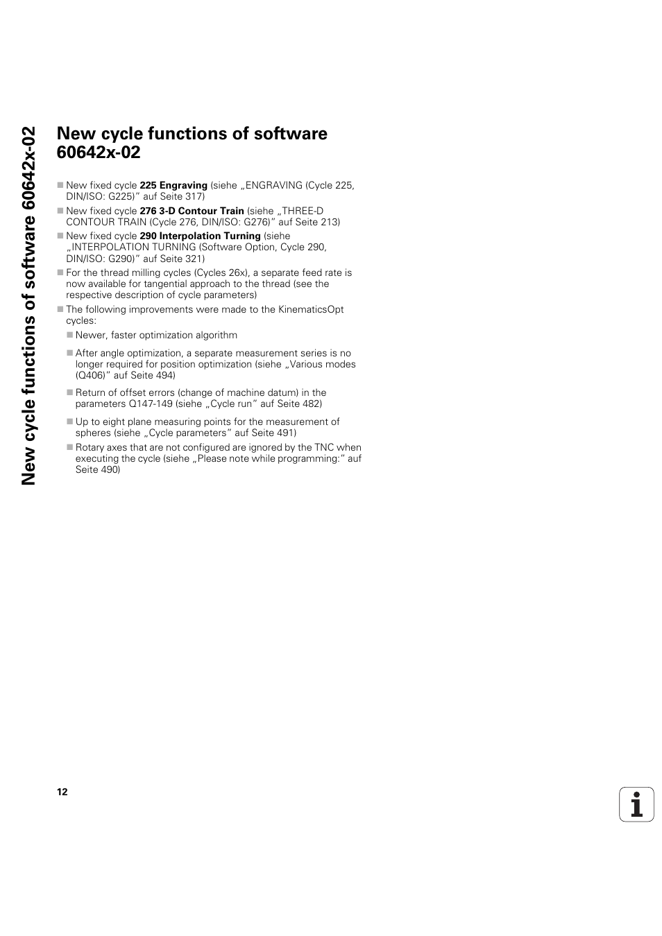 New cycle functions of software 60642x-02 | HEIDENHAIN iTNC 530 (60642x-04) Cycle programming User Manual | Page 12 / 529