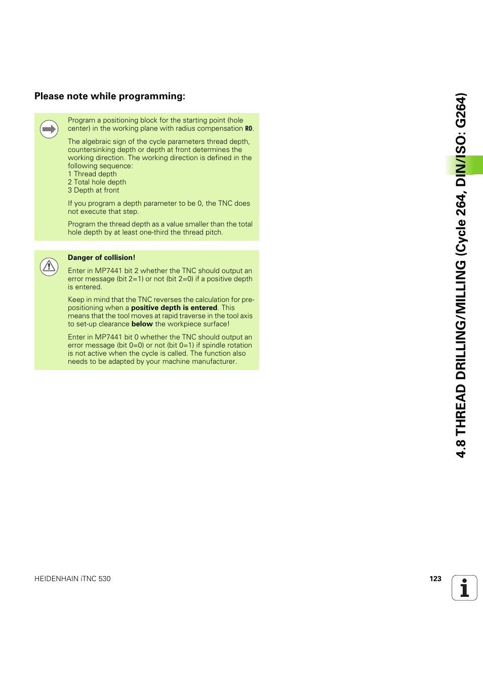 Please note while programming | HEIDENHAIN iTNC 530 (60642x-04) Cycle programming User Manual | Page 123 / 529