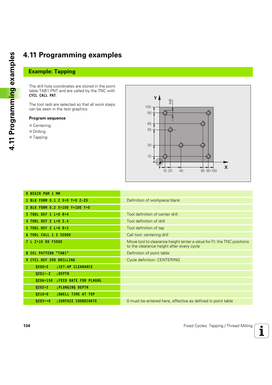 11 programming examples, Example: tapping | HEIDENHAIN iTNC 530 (60642x-04) Cycle programming User Manual | Page 134 / 529