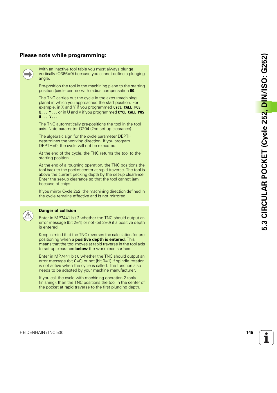 Please note while programming | HEIDENHAIN iTNC 530 (60642x-04) Cycle programming User Manual | Page 145 / 529