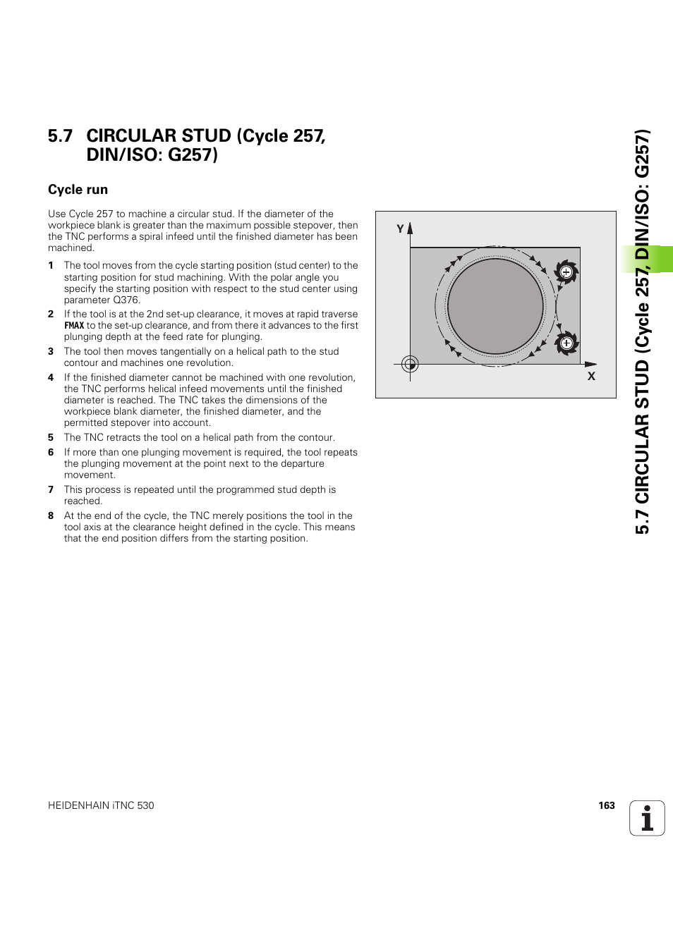 7 circular stud (cycle 257, din/iso: g257), Cycle run, Seite 163 | HEIDENHAIN iTNC 530 (60642x-04) Cycle programming User Manual | Page 163 / 529