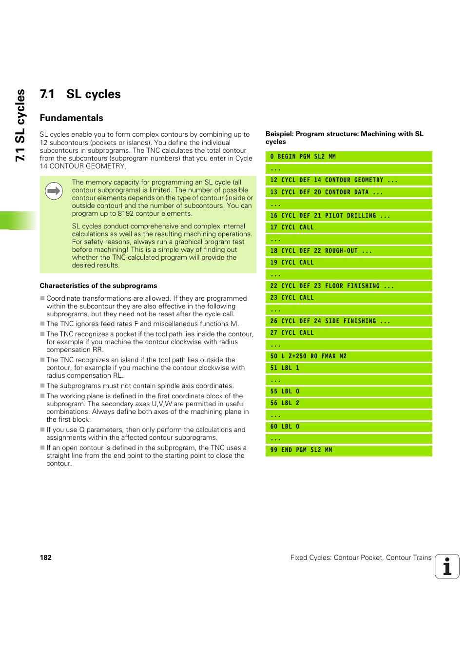 1 sl cycles, Fundamentals, 1 sl cy cles 7.1 sl cycles | HEIDENHAIN iTNC 530 (60642x-04) Cycle programming User Manual | Page 182 / 529