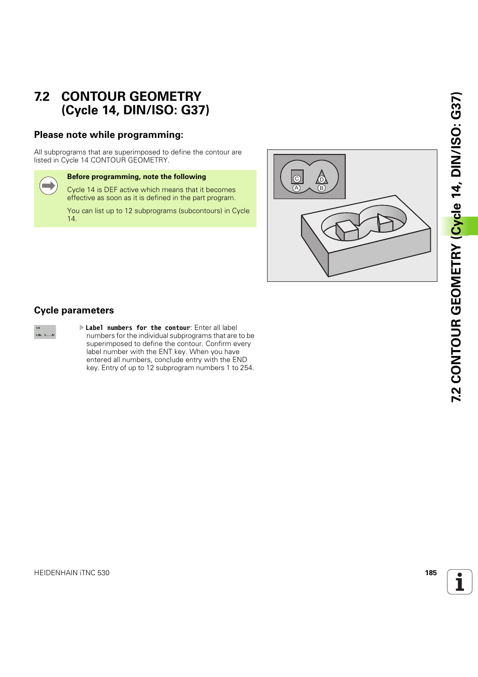 2 contour geometry (cycle 14, din/iso: g37), Please note while programming, Cycle parameters | Seite 185 | HEIDENHAIN iTNC 530 (60642x-04) Cycle programming User Manual | Page 185 / 529