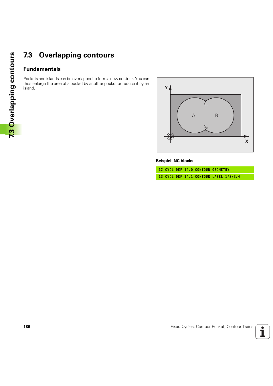 3 overlapping contours, Fundamentals, 3 ov er lapping cont ours 7.3 overlapping contours | HEIDENHAIN iTNC 530 (60642x-04) Cycle programming User Manual | Page 186 / 529