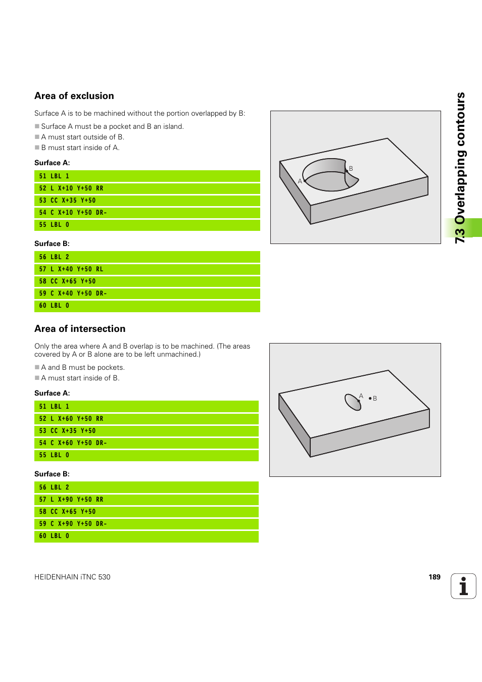 Area of exclusion, Area of intersection, 3 ov er lapping cont ours | HEIDENHAIN iTNC 530 (60642x-04) Cycle programming User Manual | Page 189 / 529