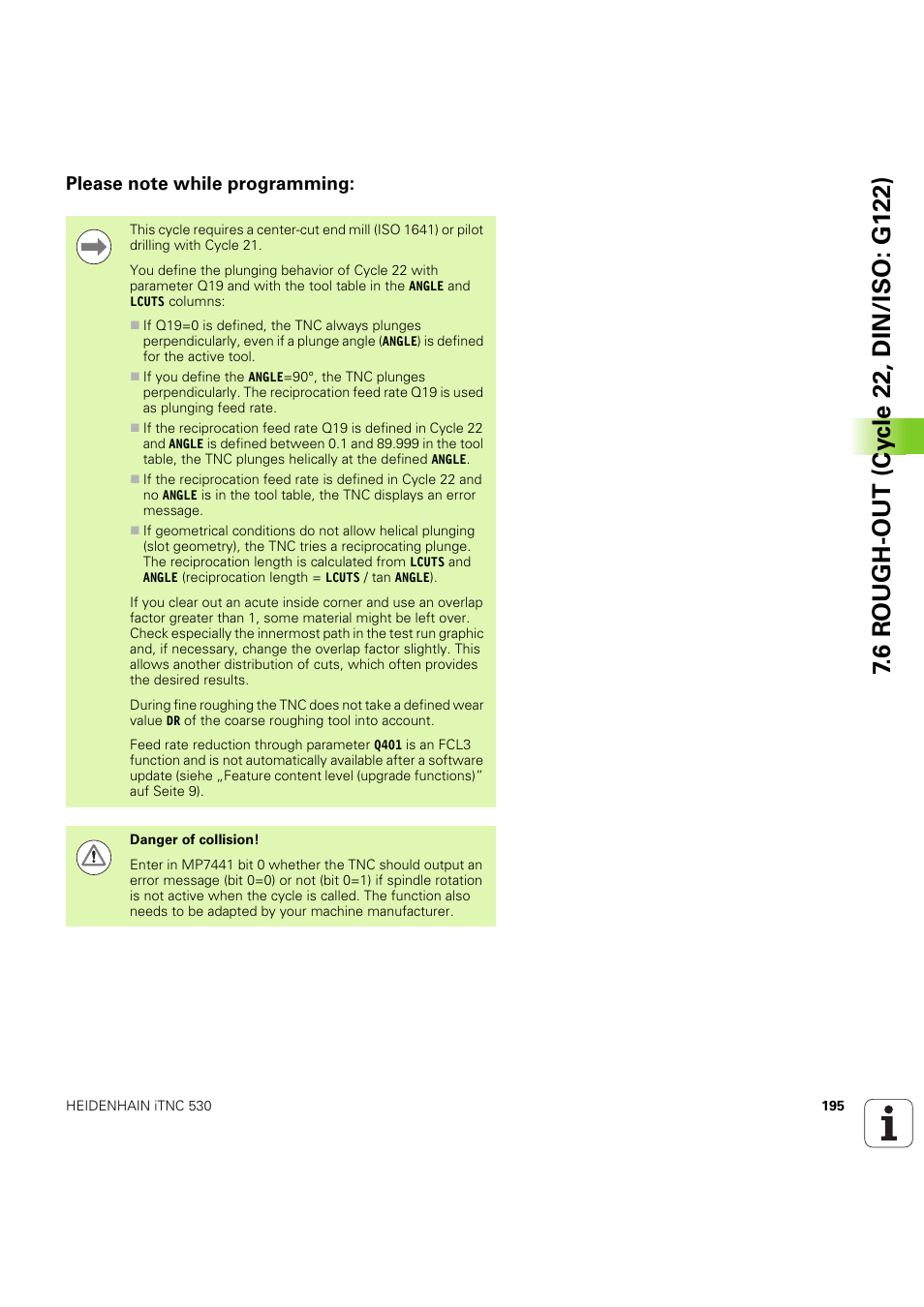 Please note while programming | HEIDENHAIN iTNC 530 (60642x-04) Cycle programming User Manual | Page 195 / 529