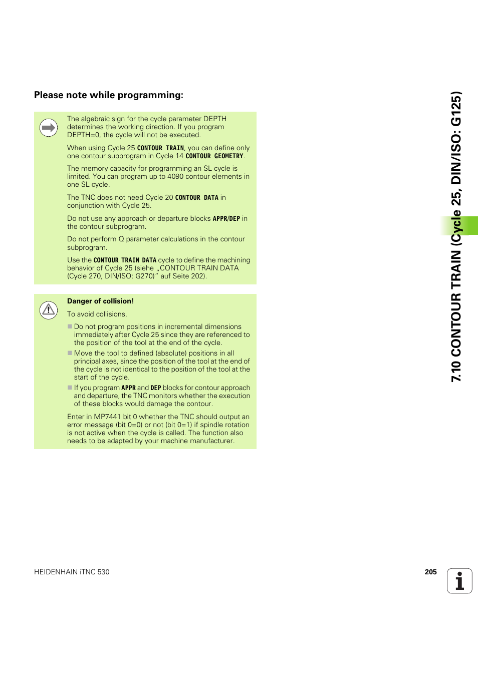 Please note while programming | HEIDENHAIN iTNC 530 (60642x-04) Cycle programming User Manual | Page 205 / 529